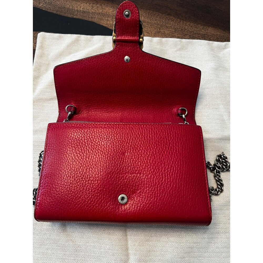 Gucci Dionysus Red Leather Crossbody Wallet With Chain Strap & Snake Buckle Deta - Picture 5 of 14